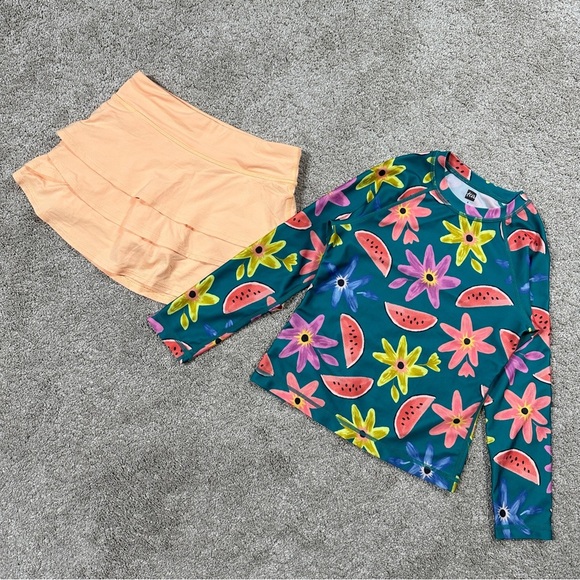 Bundle Girls Tea Longsleeve Rash Guard Watermelon & Athleta Girl Swing Skort 6